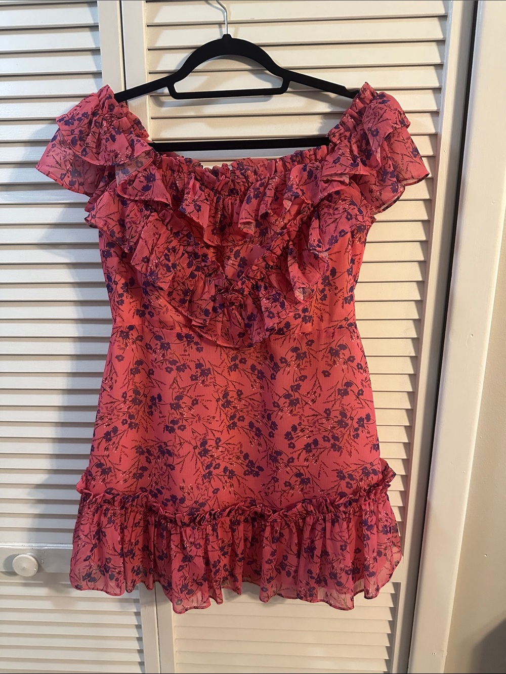 MAJORELLE Coral Pink One-Shoulder Ruffle Floral Dress